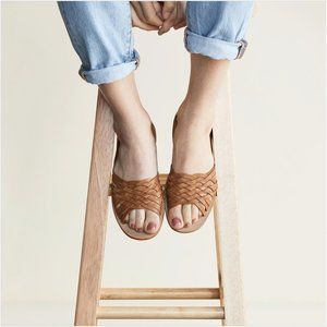 Nisolo Topanga Peeptoe Huarache Sandal in Almond - Size 9